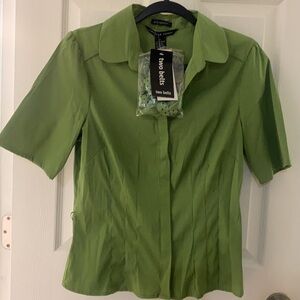 NWT lime green Antilia Femme Short Sleeve Button Up Blouse / Stretch
